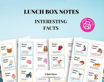24 Interesting Facts Lunch Box Notes for Kids, Printable Educational Cards, Instant Download, Lunch Box Notes | Lunch box notes for kids