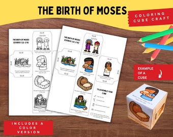 Cubo da colorare stampabile sulla nascita di Mosè / Storia biblica del bambino Mosè per bambini / Esodo 2:1–10 Attività per la scuola domenicale / PDF cristiano