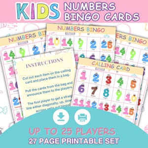 Kids Numbers Bingo Cards | 27 Pages | Printable Game | Up to 25 Players | Educational Activity