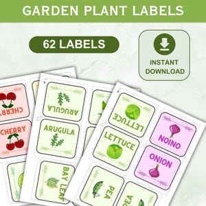 Garden Plant Labels, 62 Printable Labels | Herb, Vegetable & Fruit Labels,Instant Download,Gardening Gift Garden Planning, Spring Label Tags