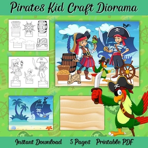 Pirates Kid Craft Diorama | Printable Activity | Pirate Adventure Craft | Instant Download PDF, Kids Birthday Party Pirate Craft