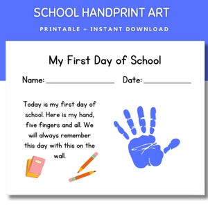 First Day of School Handprint Art, School Activity, Handprint Art, Handprint Craft Keepsake, Preschool Activity, Craft for Kids,