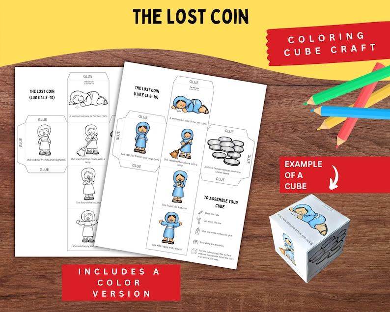 The Lost Coin Bible Story Cube | Printable Craft for Kids | Parable of ...