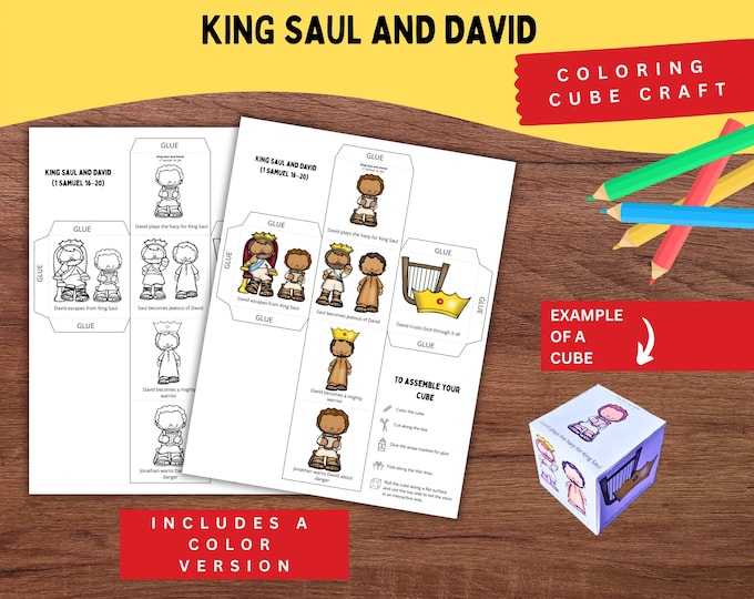 David and Saul Bible Story Cube | Printable Craft for Kids | 1 Samuel ...