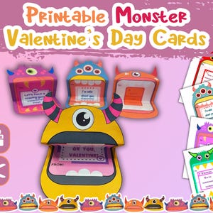 Printable Valentine Monsters Cards, Valentine&#39;s Day Cards, Printable Valentine&#39;s Day Card, Valentine Craft,  Happy Valentine&#39;s Day