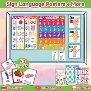Sign Language Posters and Flashcards Bundle for Kids | ASL Alphabet, Numbers 1–100, Emotions, Colors, Family, and Classroom Signs