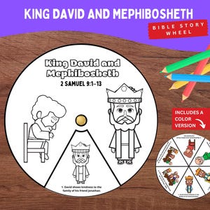 David and Mephibosheth Coloring Wheel | 2 Samuel 9 Sunday School Bible Craft | King David Forgiveness Bible Story for Kids