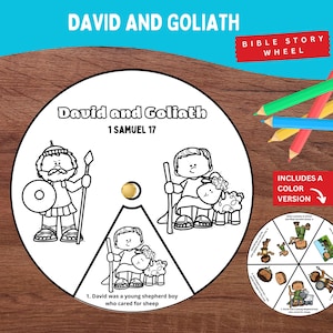 David and Goliath Coloring Wheel Printable | 1 Samuel 17 Bible Story Craft for Kids | Sunday School Activity | Christian Homeschool Resource