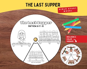 The Last Supper Coloring Wheel | Matthew 26:17–30 Printable | Jesus and Disciples Bible Story Craft for Holy Week Kids Lessons