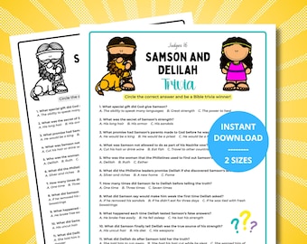 Samson and Delilah, Samson Bible Story, Samson Loses His Strength, Judges 16 Lesson for Kids, Obedience and Temptation Sunday School Print