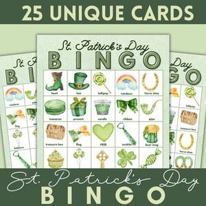 St. Patrick&#39;s Day Bingo, 25 St. Patrick&#39;s Day Bingo Cards, St Patrick Bingo Boards, St Patty Bingo Card, St Patrick Kids Classroom Activity