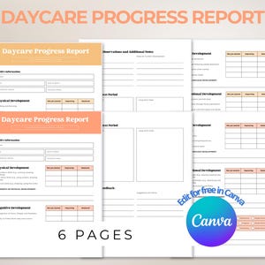 Daycare Progress Report for Toddlers & Preschoolers (Ages 1-5) | Editable Canva Template | Childcare Assessment |  Digital Download
