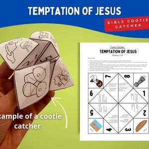Temptation of Jesus Cootie Catcher – Jesus Tempted in the Desert – Matthew 4:1-11 in Color & B/W Versions, Bible Story Activity, Homeschool