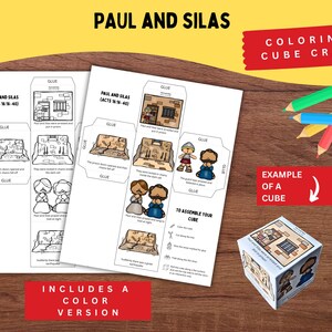 Paul and Silas Bible Story Cube | Acts 16:16–40 | Printable Kids Craft | Sunday School Activity | Christian Coloring Cube