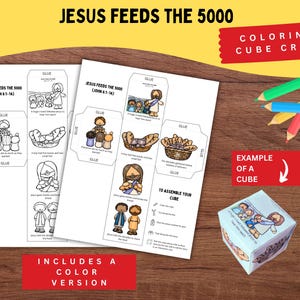 Jesus Feeds the 5000 Bible Story Cube | Printable Craft for Kids | Loaves and Fishes | Feeding of the 5000 | Sunday School Activity