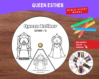 Queen Esther Coloring Wheel Printable, Esther 1–10 Bible Story Craft for Kids, Sunday School Activity, Christian Homeschool Resource