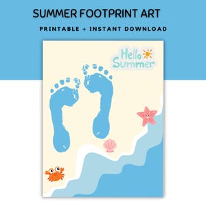 Summer Footprint art, Summer Preschool Activity, Craft for Toddlers, Footprint Kids Summer Craft, Summer Handprint art, Kids Craft