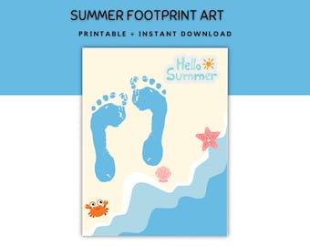 Summer Footprint art, Summer Preschool Activity, Craft for Toddlers, Footprint Kids Summer Craft, Summer Handprint art, Kids Craft