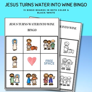 Jesus verwandelt Wasser in Wein Menschen Bingo Set für Kinder, Wasser in Wein Bibel Bingo l Neues Testament Bibelgeschichte l Sonntagsschulbibelspiel