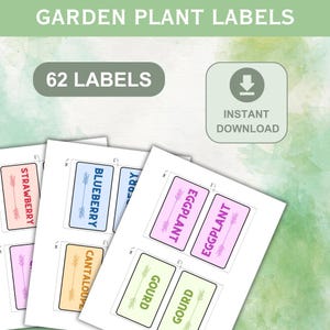 62 Garden Plant Labels Printable - Vegetable Herb Fruit Markers, Colorful Garden Organization, Instant Download PDF