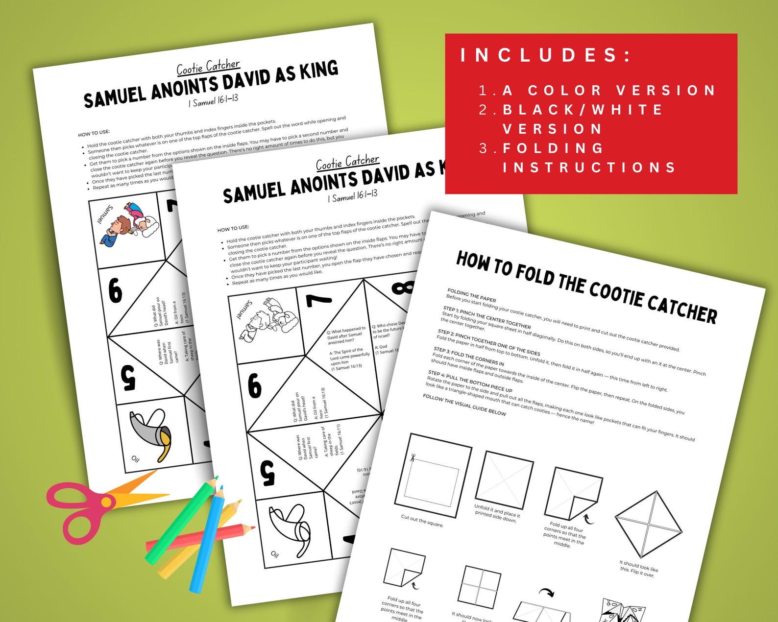 Samuel Anoints David as King Cootie Catcher | David Chosen as King ...