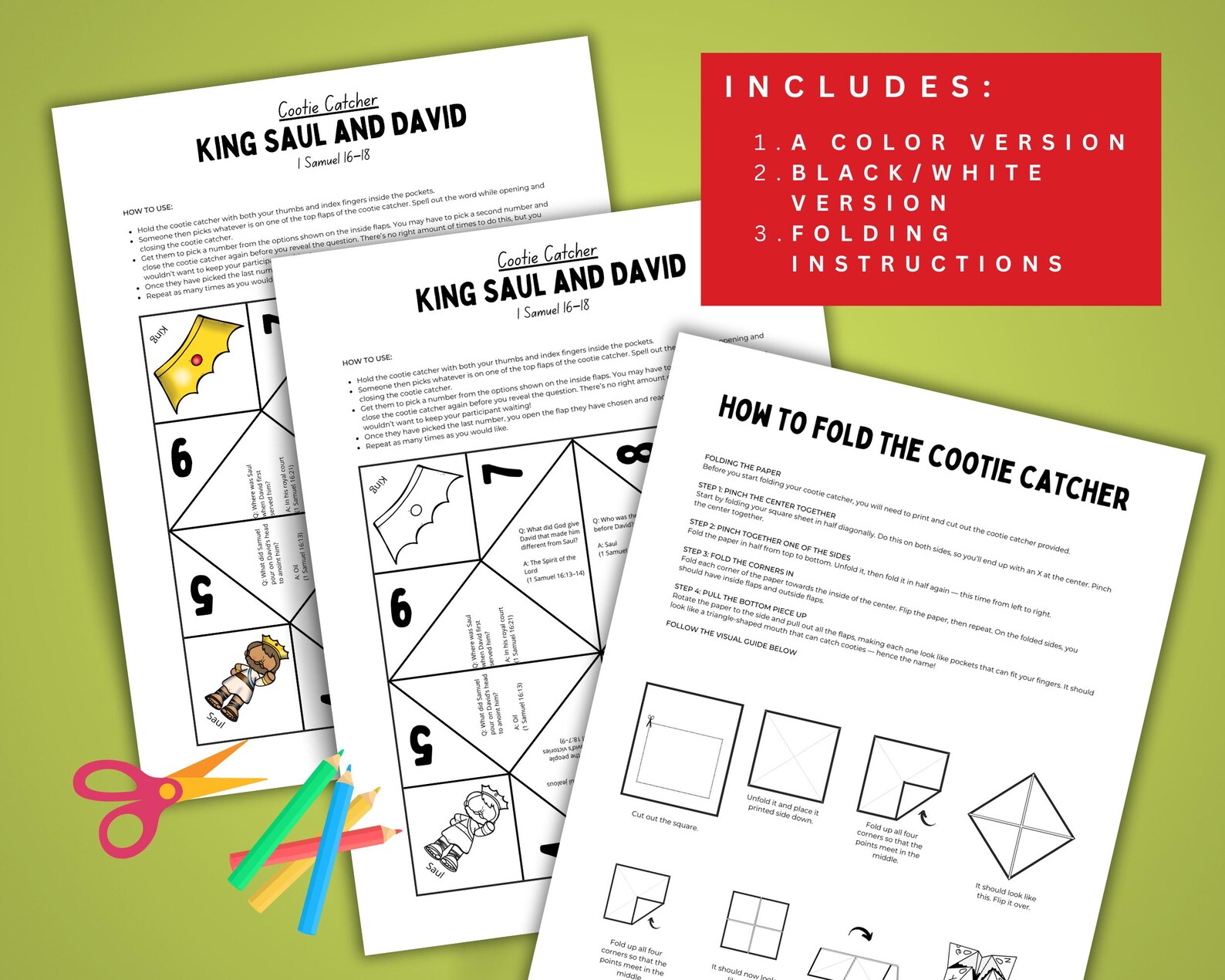 King Saul and David Cootie Catcher | David and Saul Bible Story for ...