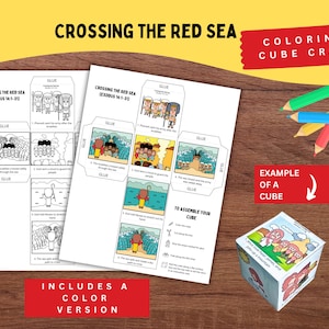 Crossing the Red Sea Coloring Cube – Moses Red Sea Printable Craft for Sunday School & Kids&#39; Bible Lesson from Exodus 14:1–31