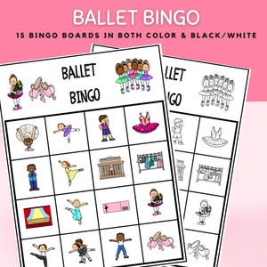 Ballett Bingo, druckbares Spiel für Tanzliebhaber, Ballerina Themed Bingo Karten | Ballerina Gesellschaftspiele | Ballett-Themen-Party-Aktivität,