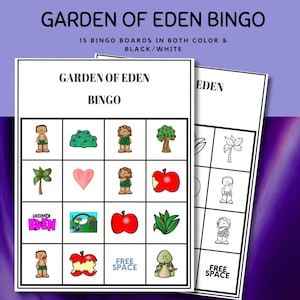 Garten Eden Bingo-Set für Kinder - Bibelgeschichten-Aktivität, Adam und Eva Bibel Bingo l Adam und Eva Bibelgeschichte l Sonntagsschulbibelspiel