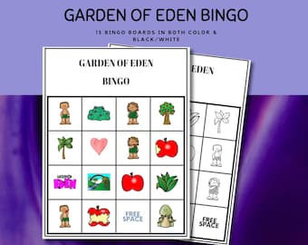 Garden of Eden Bingo Set for Kids - Bible Story Activity, Adam and Eve Bible Bingo l Adam and Eve Bible Story l Sunday School Bible Game