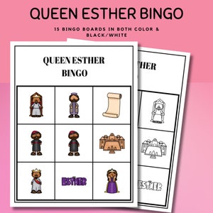 Königin Esther Bingo-Set für Kinder - Bibelgeschichten-Aktivität, Esther Bibel Bingo l Königin Esther Bibelgeschichte l Sonntagsschulbibelspiele