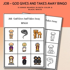 Trabalho - Deus dá e tira Bingo Set para crianças, Bingo da Bíblia de Jó l História da Bíblia do Antigo Testamento l Jogo da Bíblia da Escola Dominical