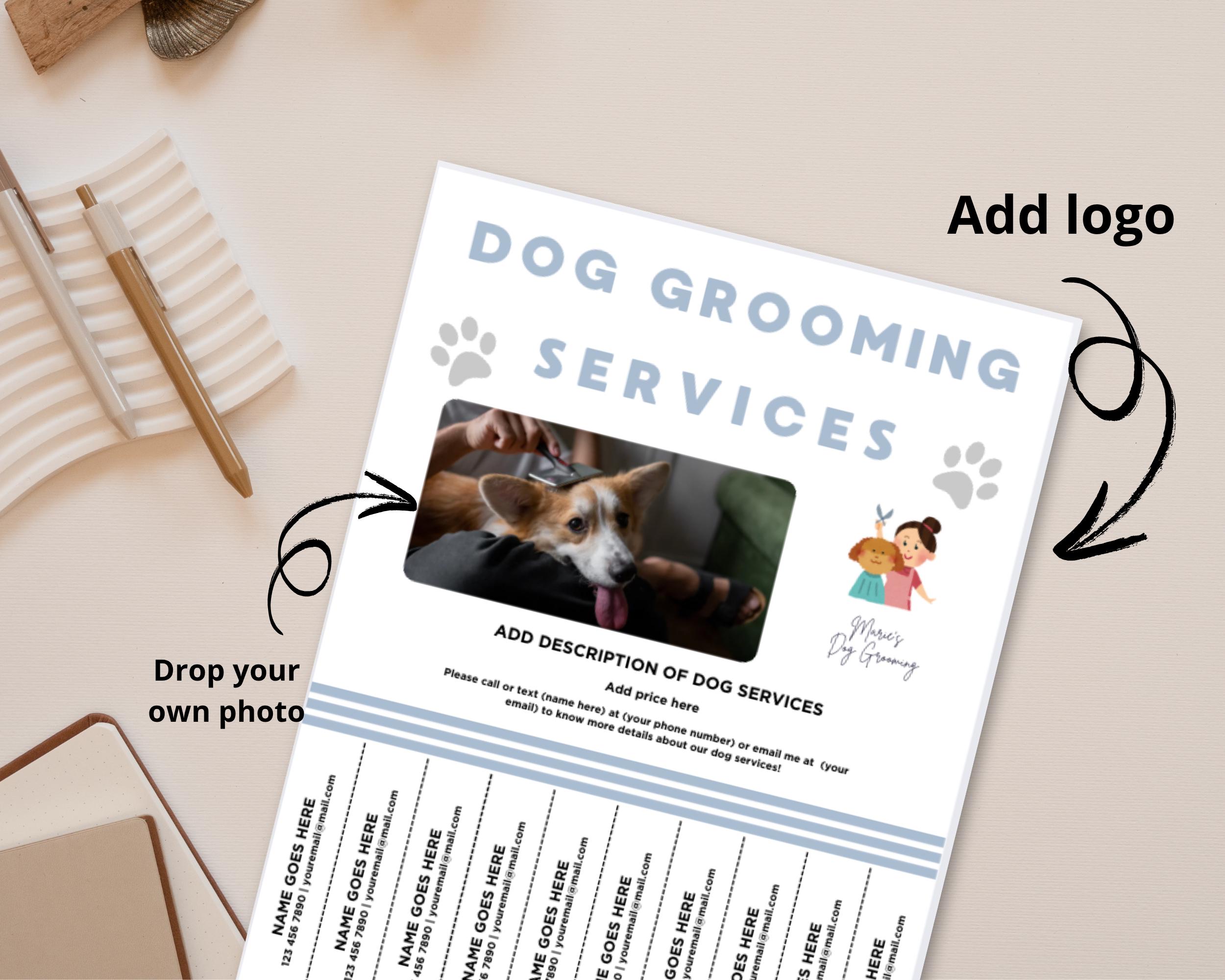 Dog Grooming Tear off Flyer Template, Editable Pet Services Marketing ...