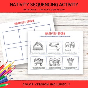 Nativity Story Sequencing Activity | NewTestament Kids Activity | Quiet Activity, Bible Activity for Kids, Bible story Activity, Christmas,