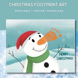Christmas Footprint art, Christmas Preschool Activity, Craft for Toddlers, Footprint Kids Christmas Craft, Christmas Snowman Footprint art