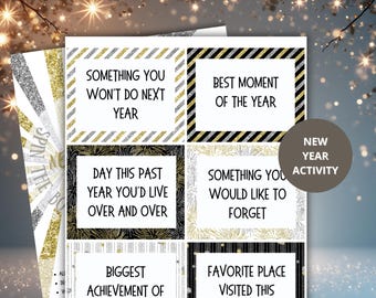 New Year's Eve Interview Game for Family and Friends | Spin the Bottle NYE Reflection Cards | Fun Party Icebreaker Game for Adults Kids