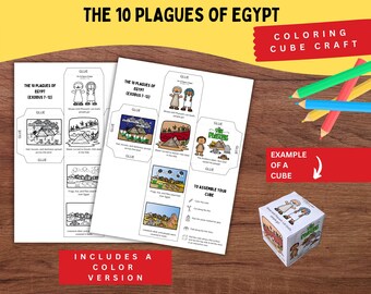 Cube à colorier Dix plaies d'Egypte | Exode 7-12 Créations bibliques pour enfants | Activité d'école du dimanche de Moïse et Pharaon pour apprendre en s'amusant