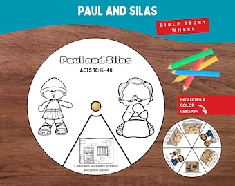 Paul and Silas Coloring Wheel Printable | Acts 16:16–40 Bible Story Craft for Kids | Sunday School Activity | Christian Homeschool Resource