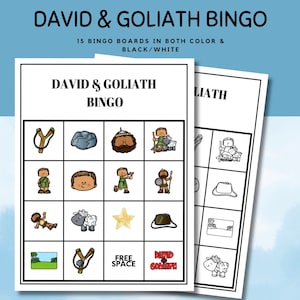 Juego de bingo de David y Goliat para niños - Actividad de la historia bíblica, Bingo bíblico de David l Historia bíblica de David l Juegos bíblicos de la escuela dominical