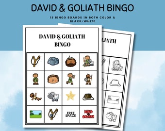 David and Goliath Bingo Set for Kids - Bible Story Activity, David Bible Bingo l David Bible Story l Sunday School Bible Games