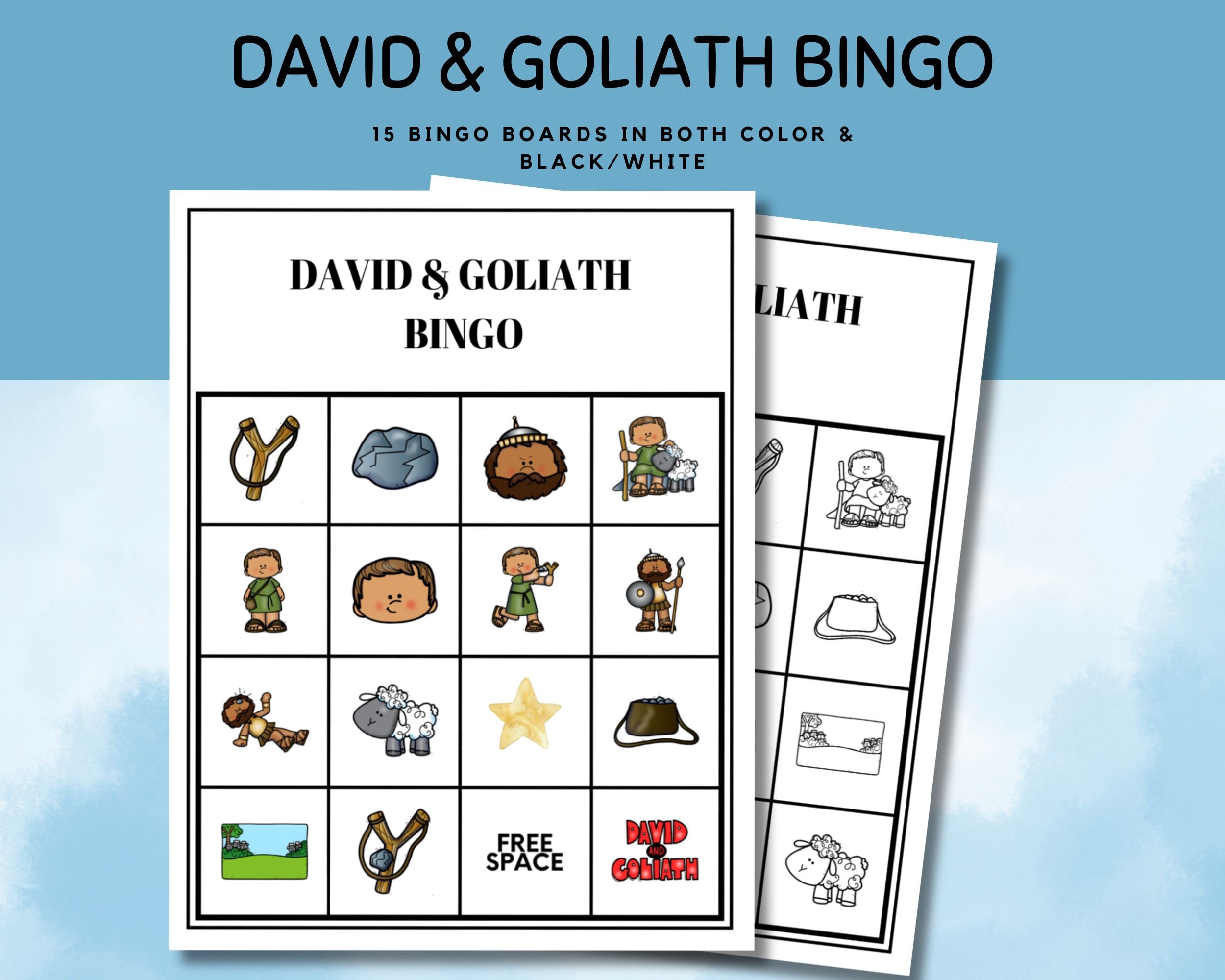 David and Goliath Bingo Set for Kids - Bible Story Activity, David Bible Bingo l David Bible Story l Sunday School Bible Games