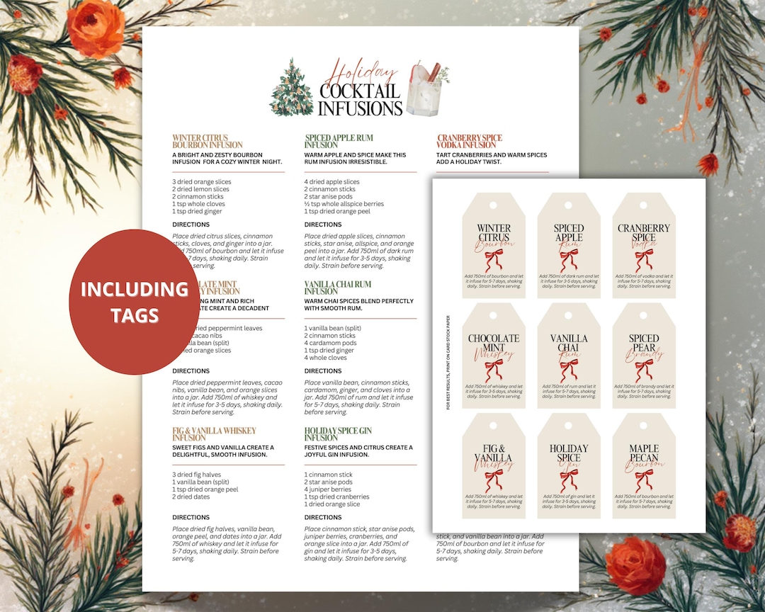 Holiday Cocktail Infusions Recipes With Gift Tags | Christmas Drink Mix ...
