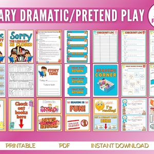 Library Pretend Play Kit, Printable Dramatic Play Set, Preschool, Educational Resources, Kids Dramatic Play Set, Role Play Digital