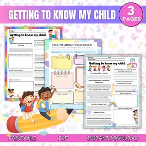 Getting to Know My Child Printable - 3 Pages Parent Insights for Teachers, School Info Sheet, Instant PDF