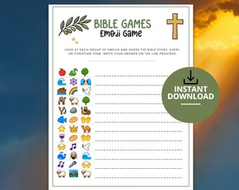 Bible Emoji Game, Christian Bible Puzzles, Bible Story Guessing Game, Sunday School Activity, Church Party Game, Religious Group Games