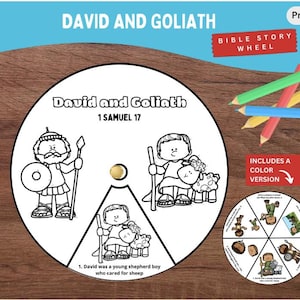 David und Goliath Malrad Printable | 1Samuel 17 Bibelgeschichte Basteln für Kinder | Sonntagsschulaktivität | Christliche Homeschool-Ressource