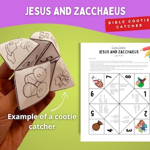 Jesus and Zacchaeus Cootie Catcher – Zacchaeus – Luke 19:1–10 in Color & B/W Versions for Kids Bible Lessons and Christian Homeschool