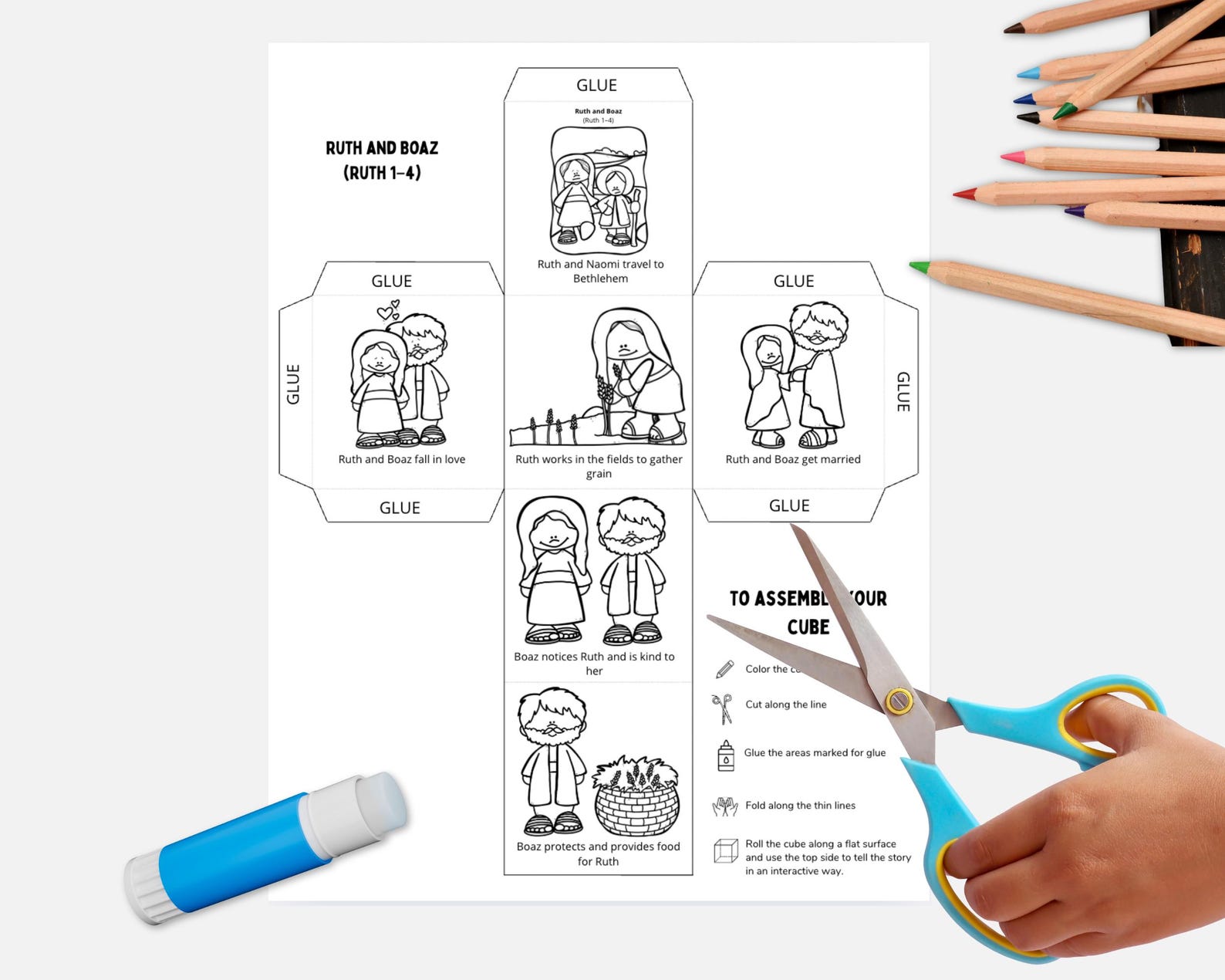 Ruth and Boaz Bible Story Cube | Printable Craft for Kids | Sunday ...