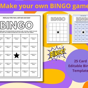 Maak je eigen bingospel, bewerkbare bingosjabloon met 25 kaarten, zelfgemaakte bingokaarten, automatische bingokaarten