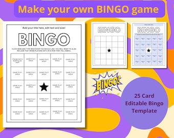Make your own Bingo Game, 25 Card Editable Bingo Template, DIY Custom Bingo Cards, Automatic BINGO cards